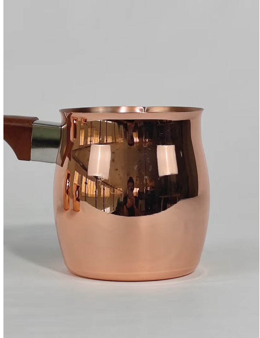 3-piece polished copper Turkish coffee pot set with wooden handles - Image 3