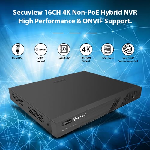 Secuview 16CH 4K Non-PoE Hybrid NVR with ONVIF Support - Image 3