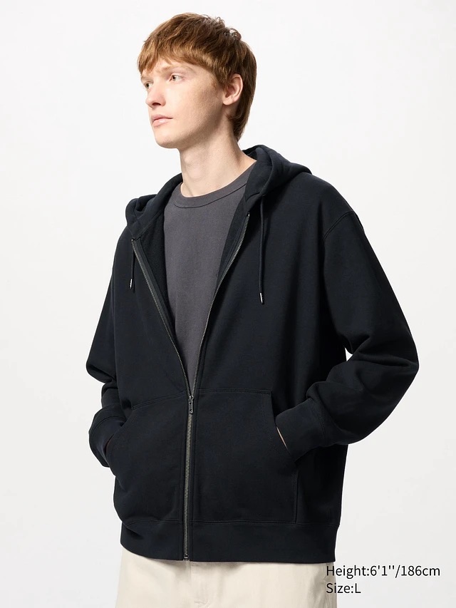 Brand New UNIQLO Sweat Full-Zip Hoodie (SIZE Large) Black - Image 4