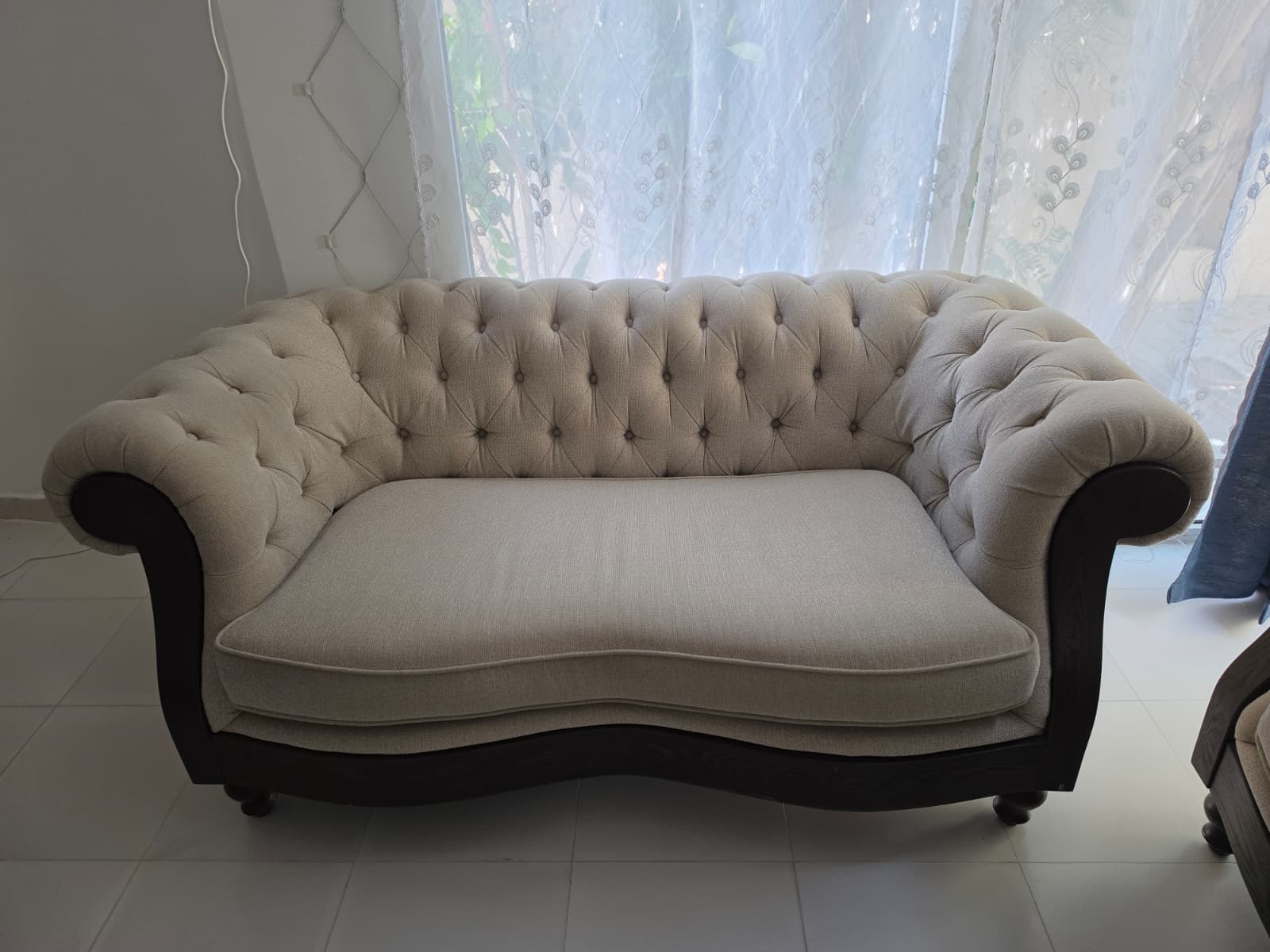 2 Piece Sofa Set (Short + Long) Cream Color Like New Condition - Image 3