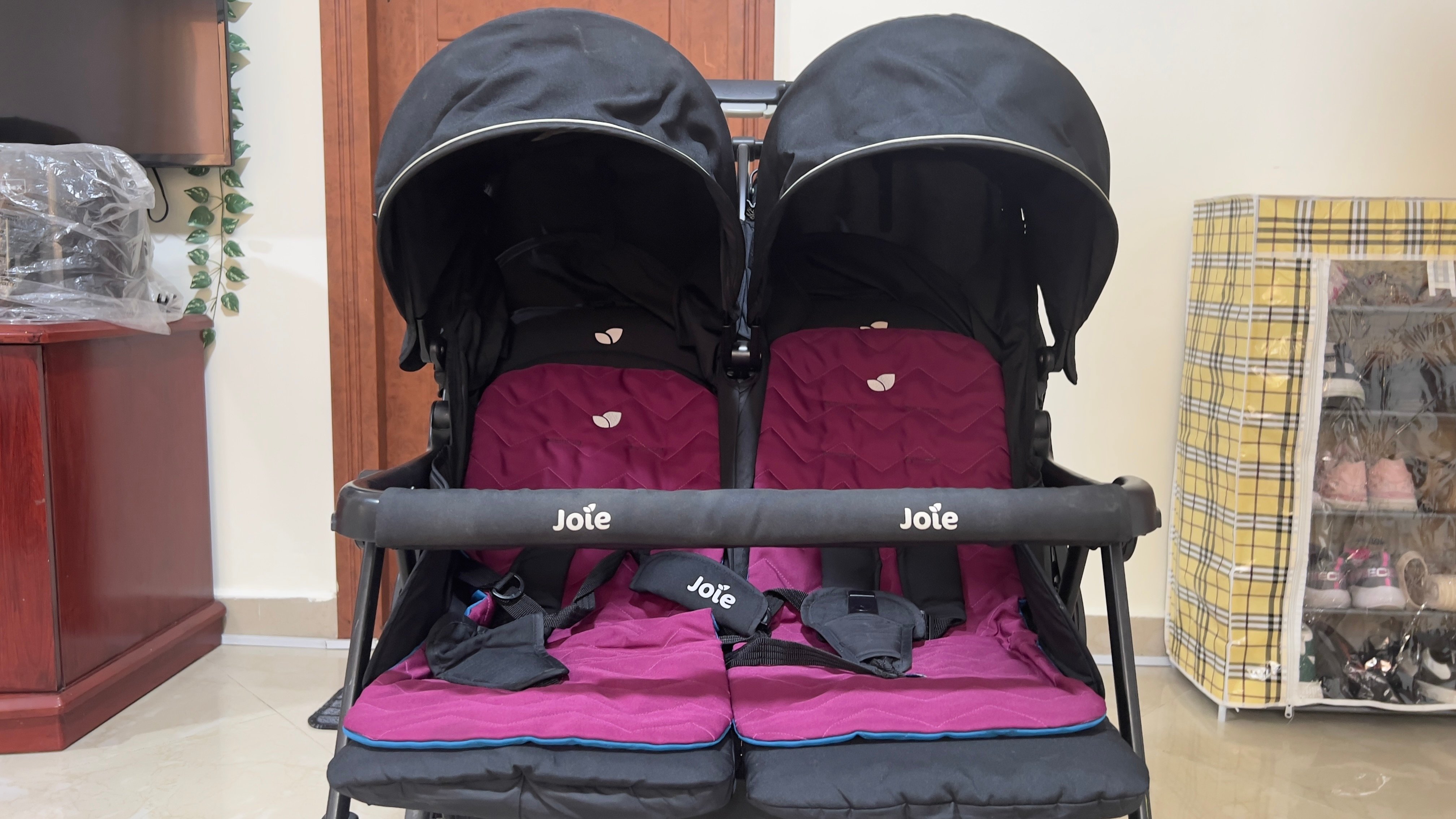 Joie Aire Twin Double Stroller – Pink & Black | Good Condition - Image 1