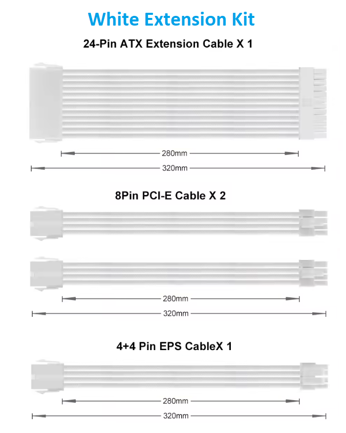 NEW White Gaming PC PSU Cable Extension Kit READ DESCRIPTION - Image 2