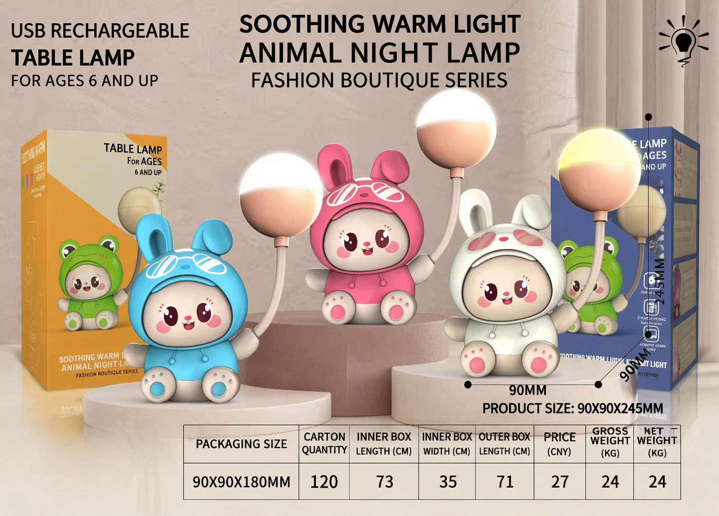 Rechargeable Bunny Table Lamp in different colors - Image 1