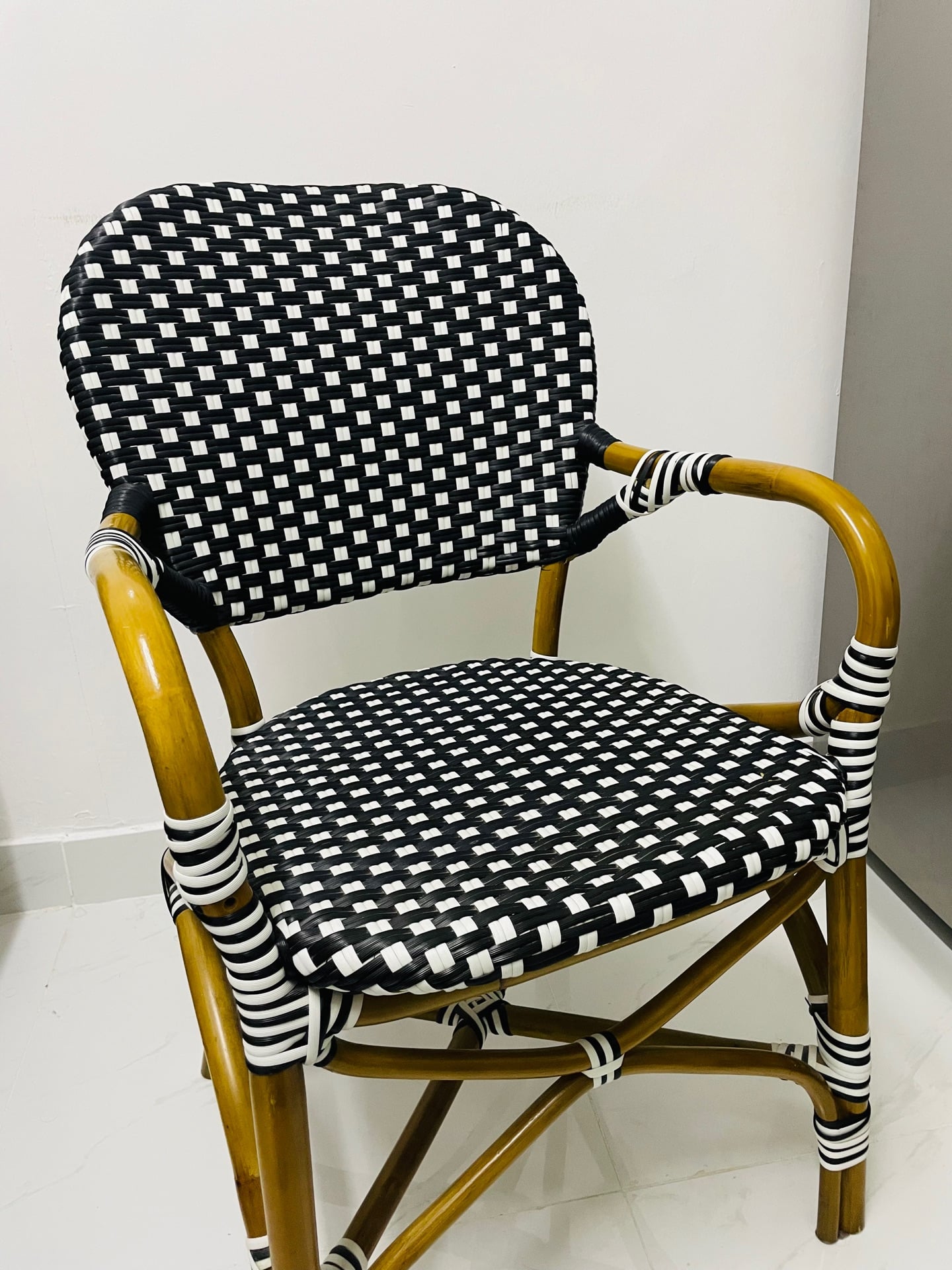 Bamboo armchair with woven wicker webbing / Wooden chair - Image 3