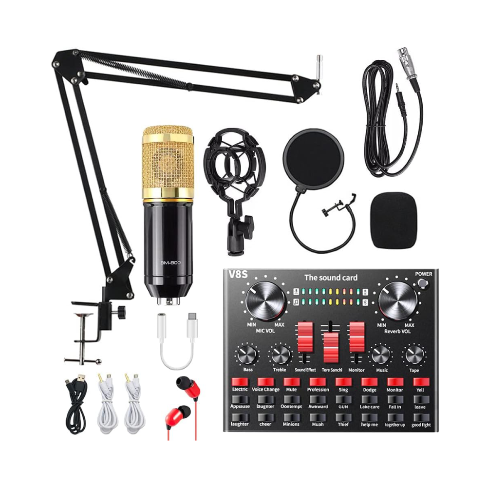 Singing Live Sound Card + Professional Condenser Microphone V8S - Image 1