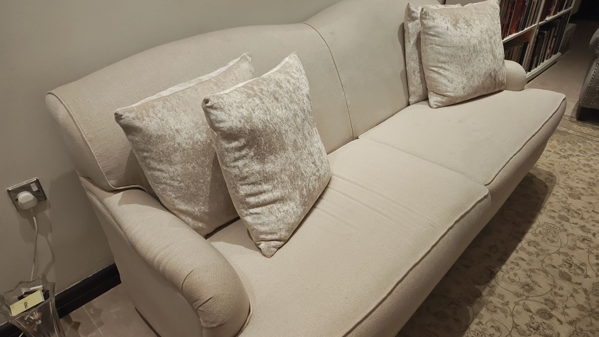 Cream sofa with cushions  - Image 4