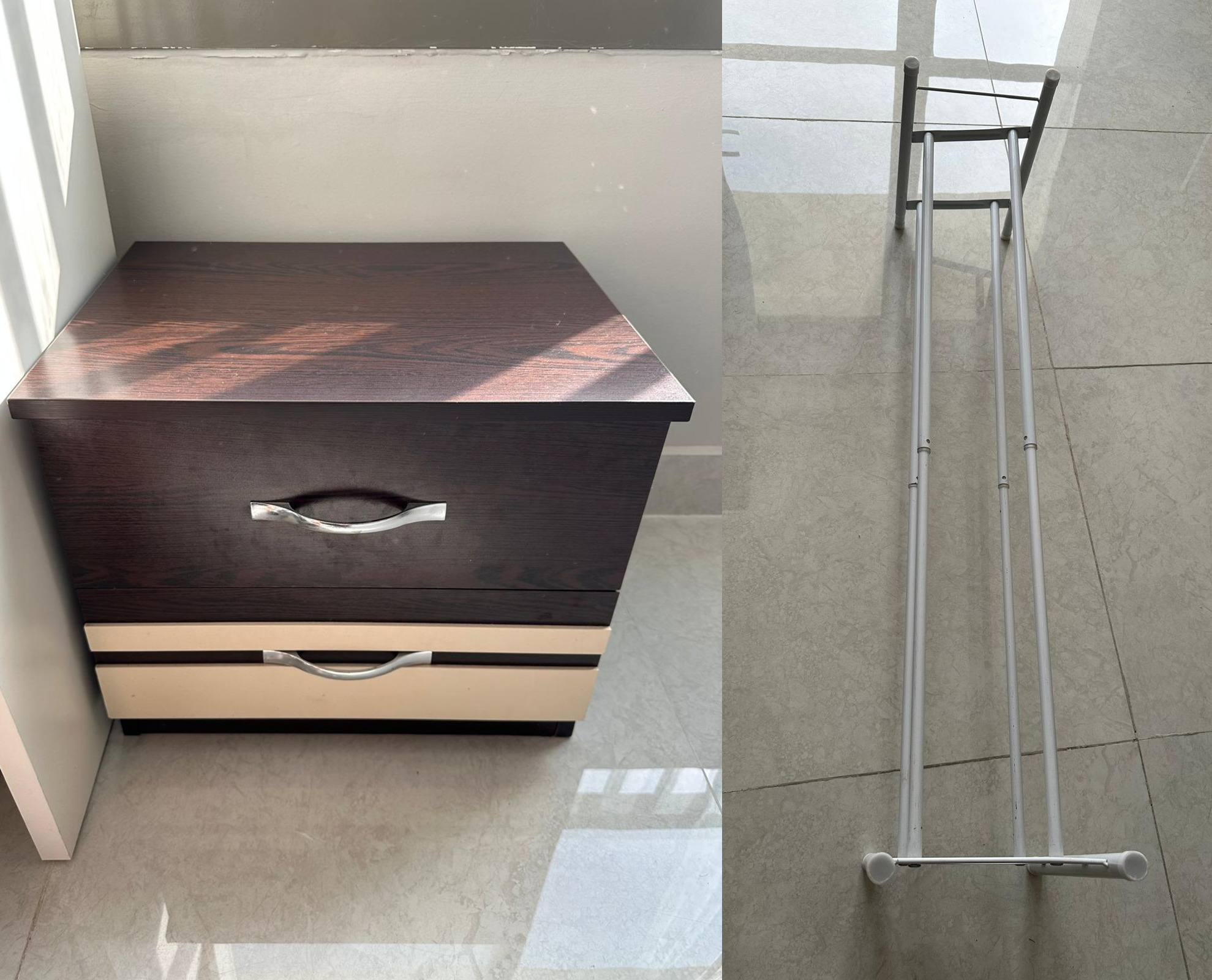 2-Drawer Raw Wooden Storage Box & 2-Tier Extendable Shoe Rack - Image 1