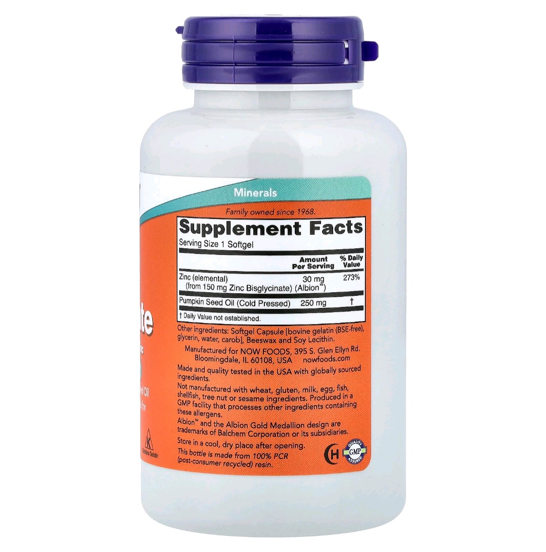 Now Foods - Zinc Glycinate 30 mg, 120 capsules - Image 2