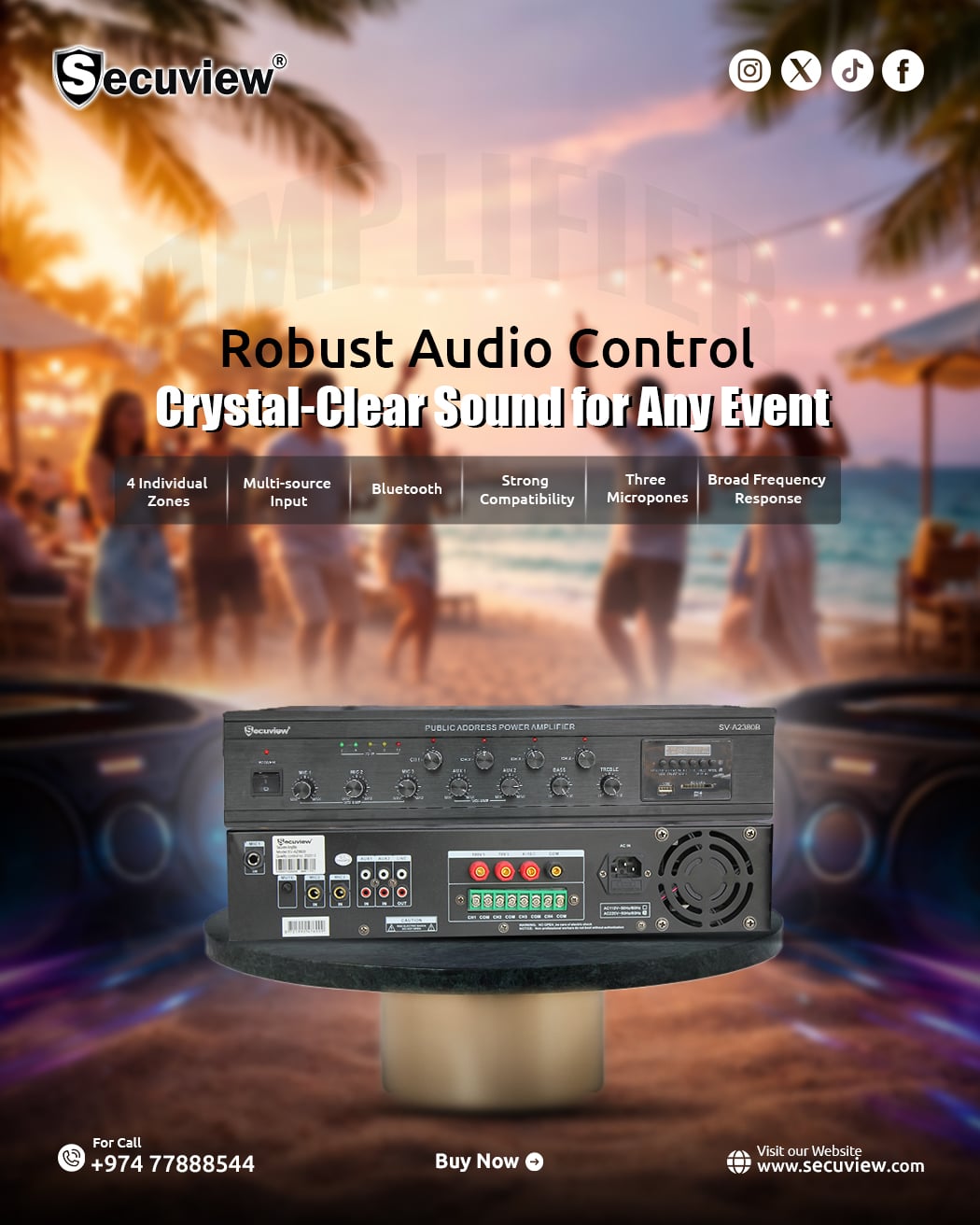 Secuview 380W Public Address Power Amplifier With 3 Mics - Image 1