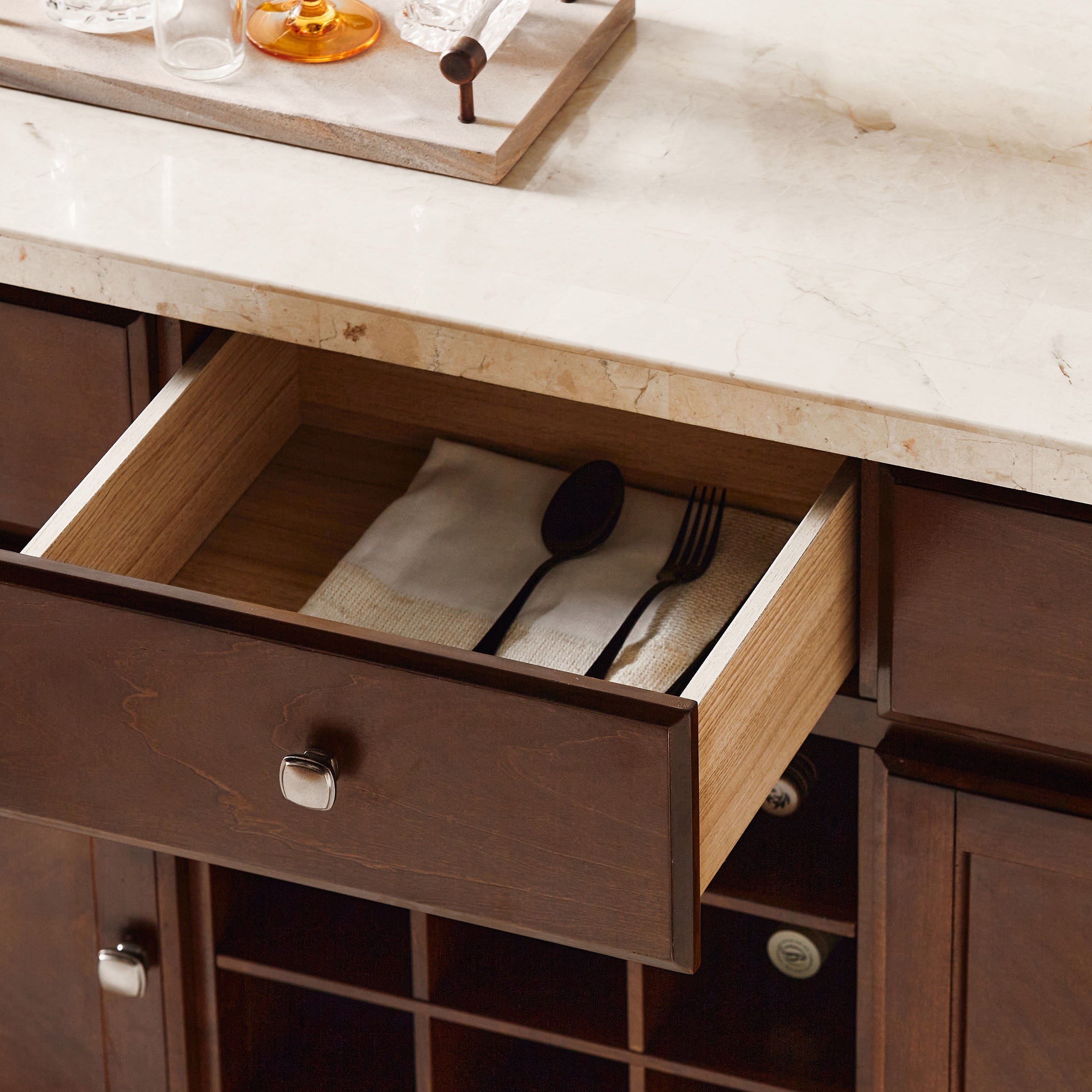 Home Centre Ken Buffet Table | Marble Top | Solid Wood |Dining Storage - Image 3