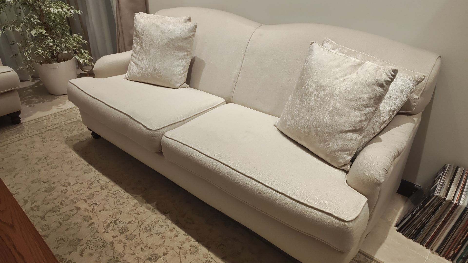 Cream sofa with cushions  - Image 3