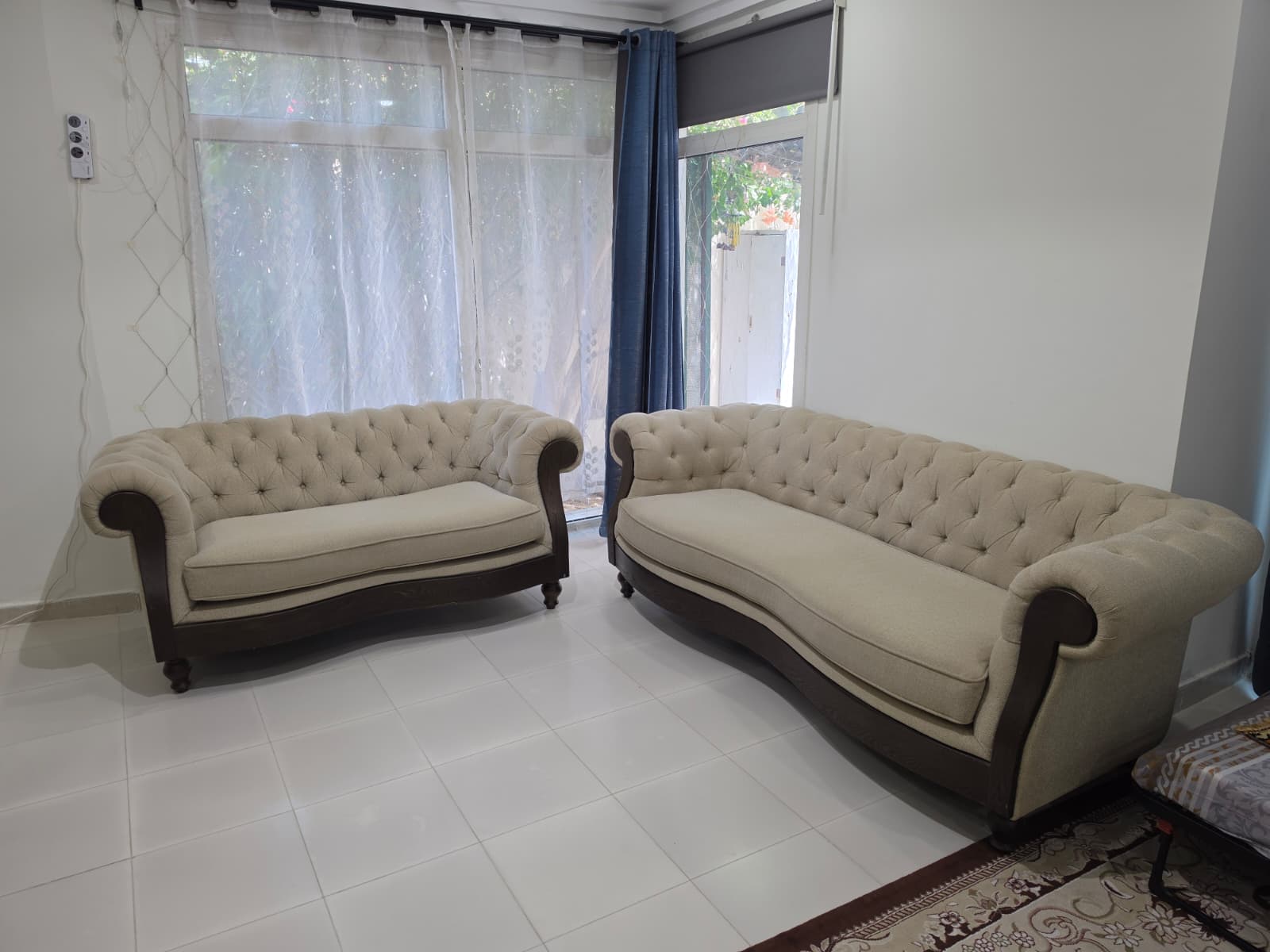 2 Piece Sofa Set (Short + Long) Cream Color Like New Condition - Image 1