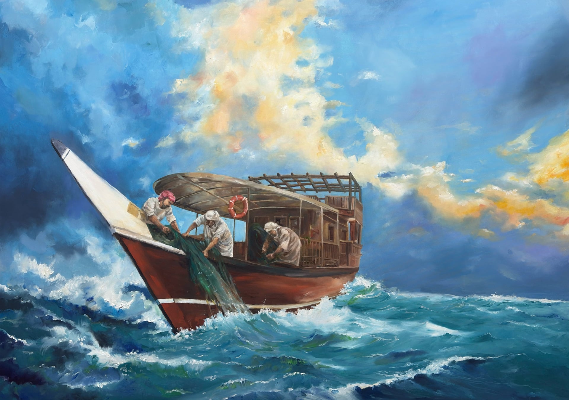 Beyond the Challenge – Traditional Arabian Dhow - Oil Painting - Image 3