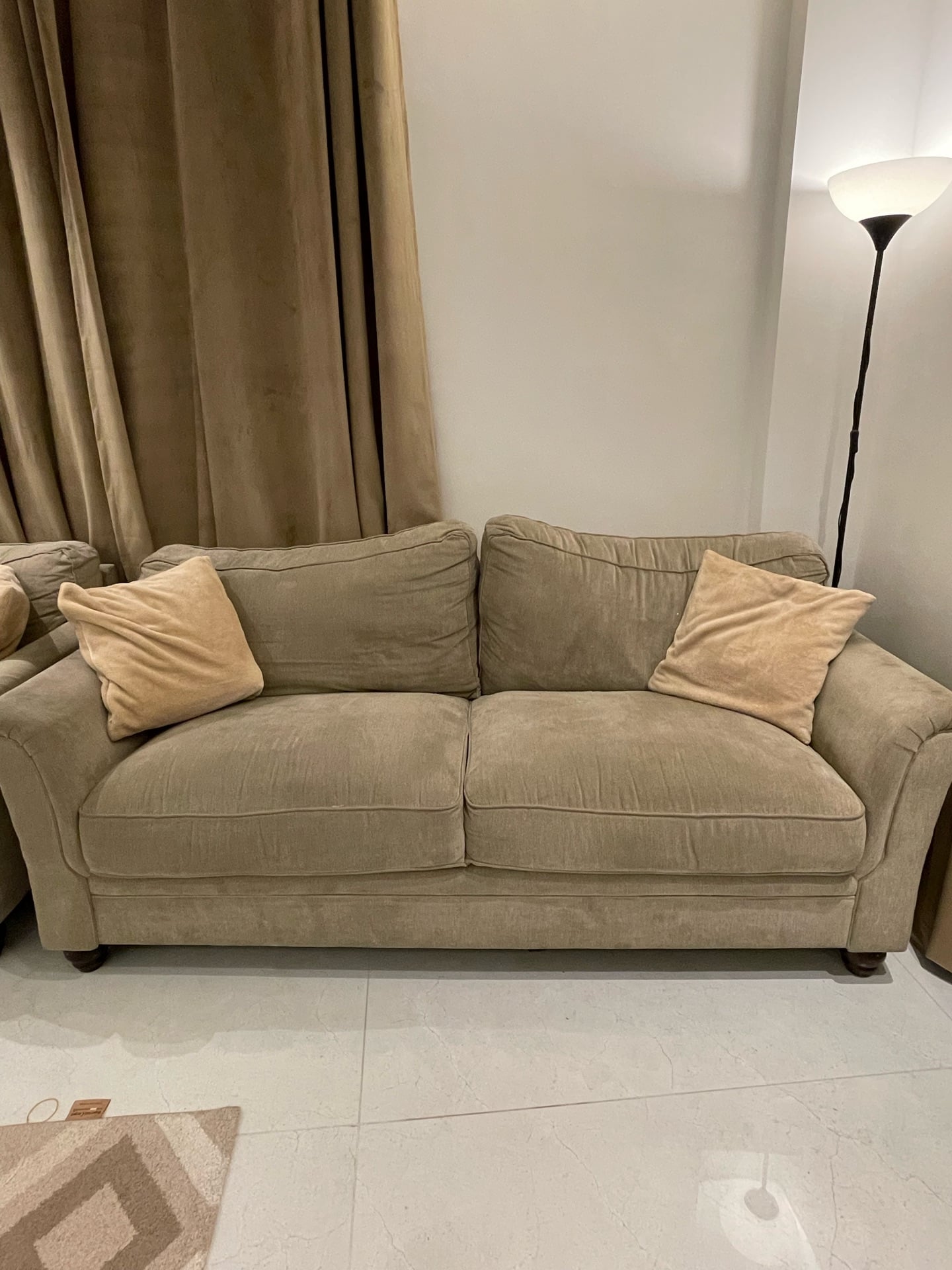 Home Centre Lamcy 3 + 2 Seater Sofa Set – Light Brown – Excellent Condition - Image 1