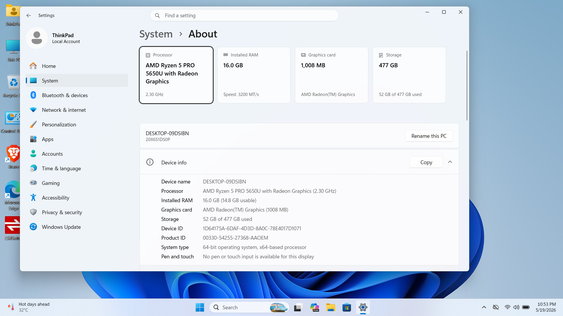 Lenovo ThinkPad AMD Ryzen 5 PRO 11th Gen 16GB RAM - Image 2