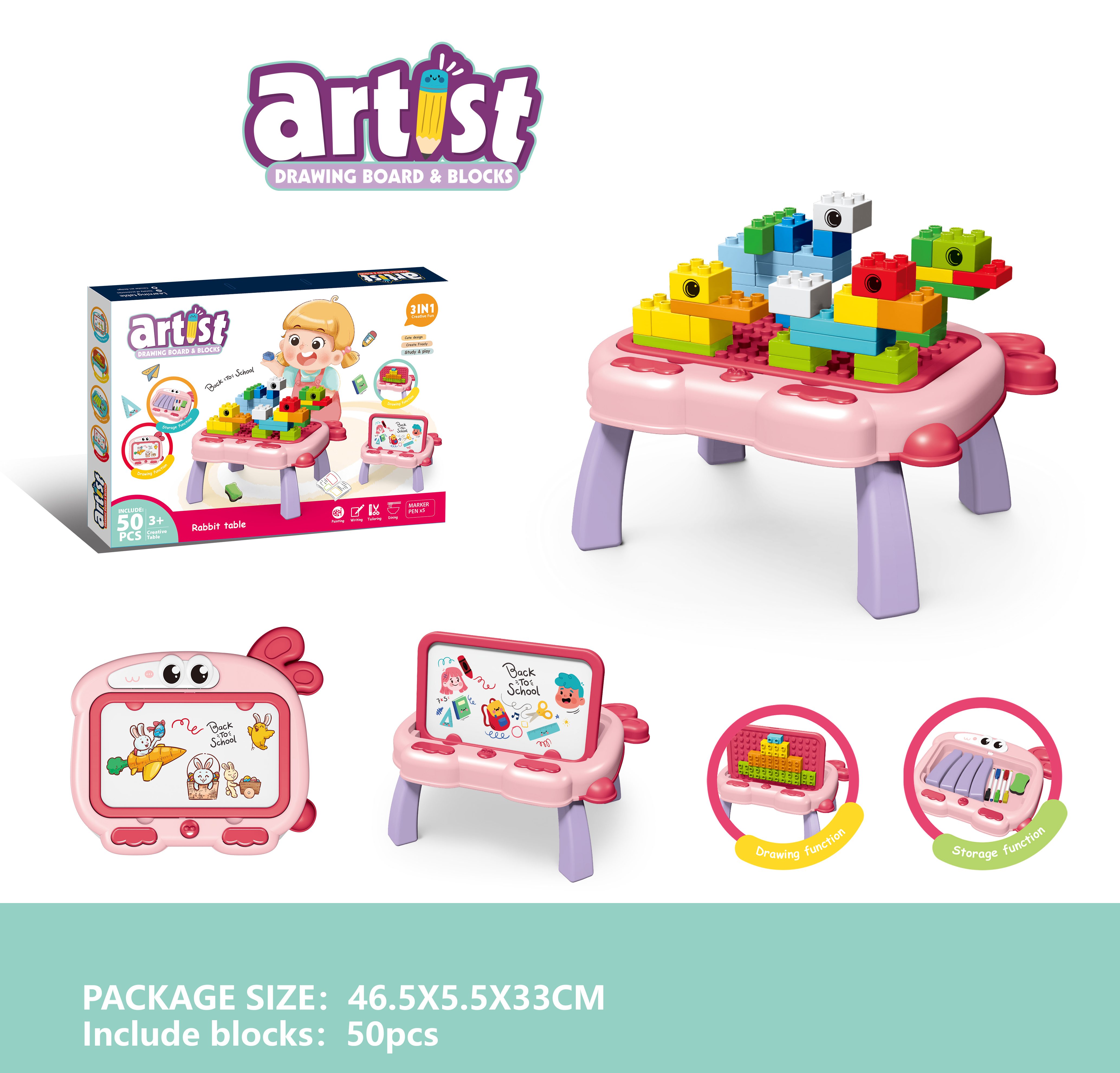 3 in 1 drawing board & blocks table - Image 1
