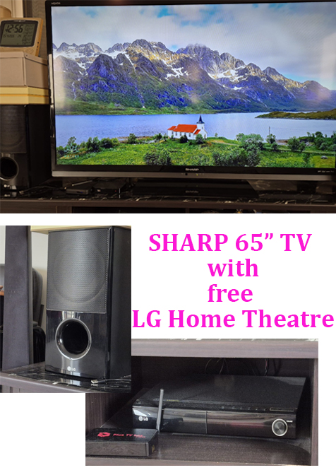 Sharp 65" TV for Sale. Free LG Home Theatre - Image 1