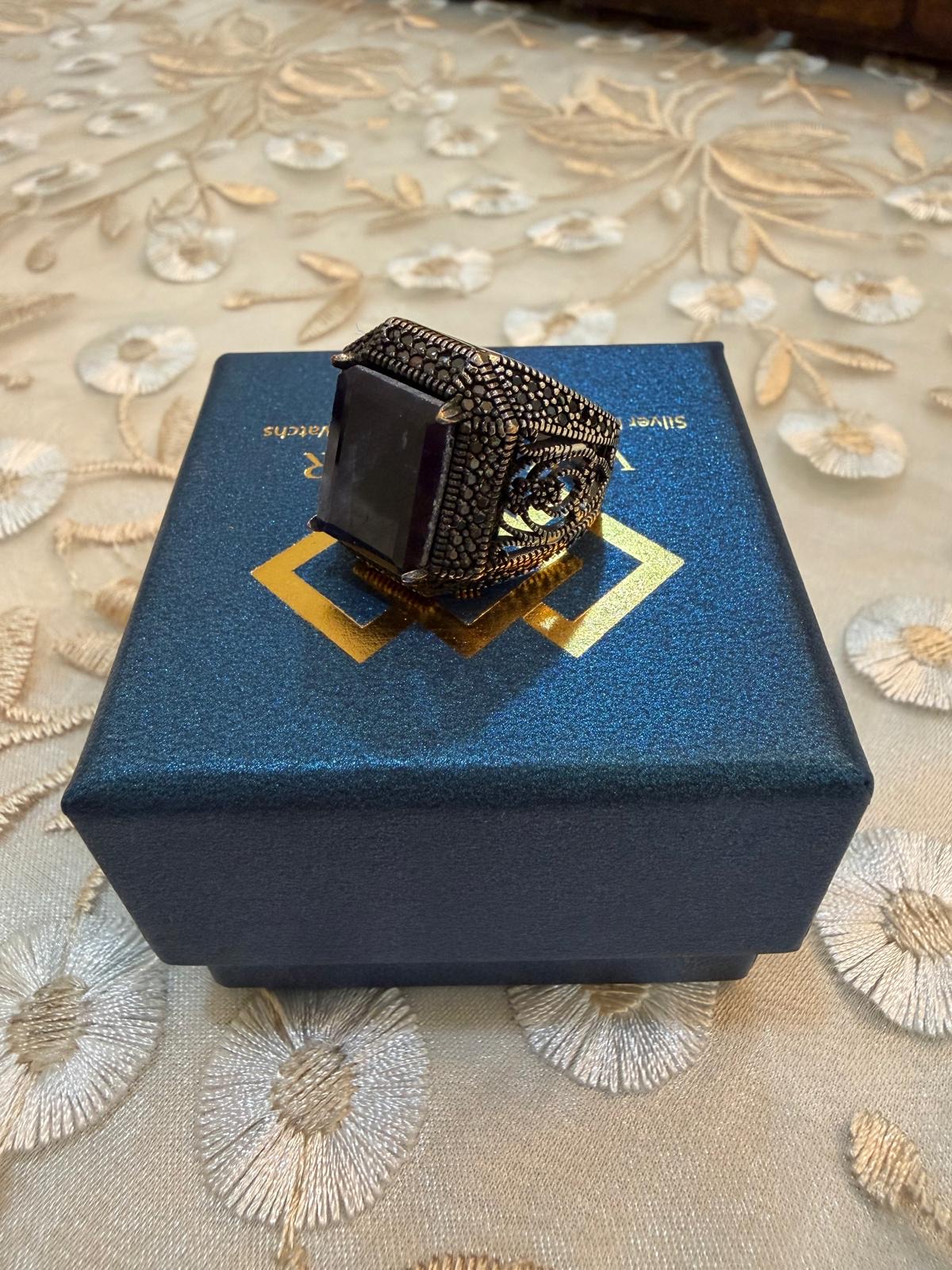 خاتم زفير افريقي african sapphire ring - Image 1