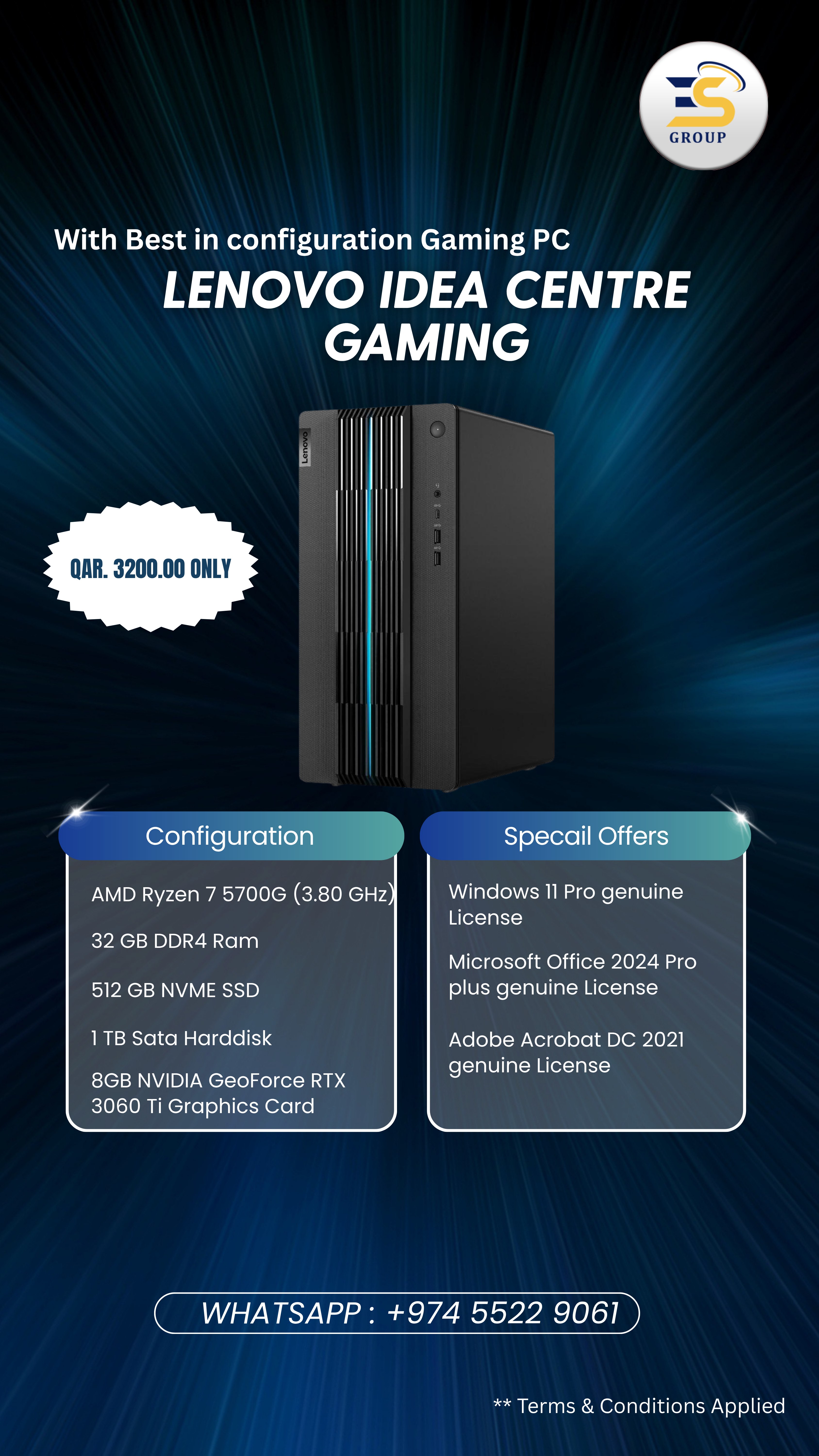 Lenovo IdeaCentre Gaming AMX Ryzen 7 Tower Desktop Computer - Image 1
