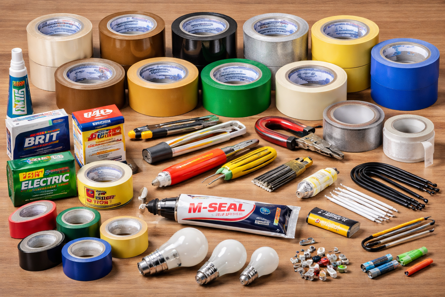 All kinds of stationary items, clear tape, Dut tape, masking tap - Image 1