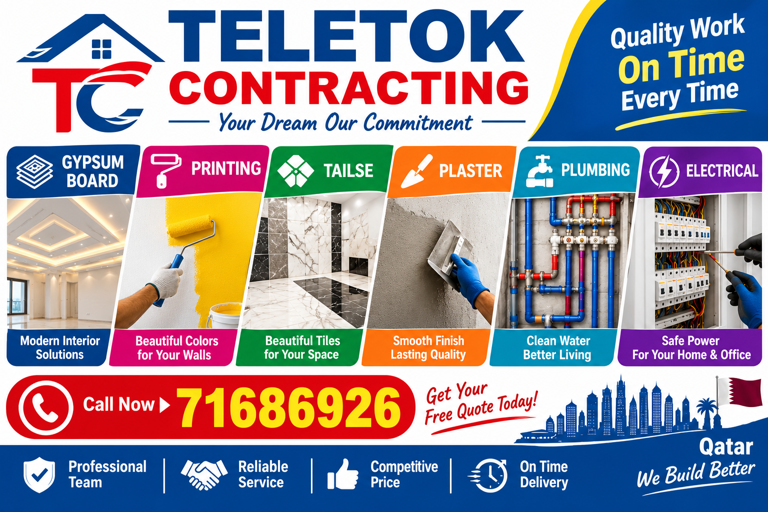 Gypsum board,printing,plaster,plumbing and electrics service