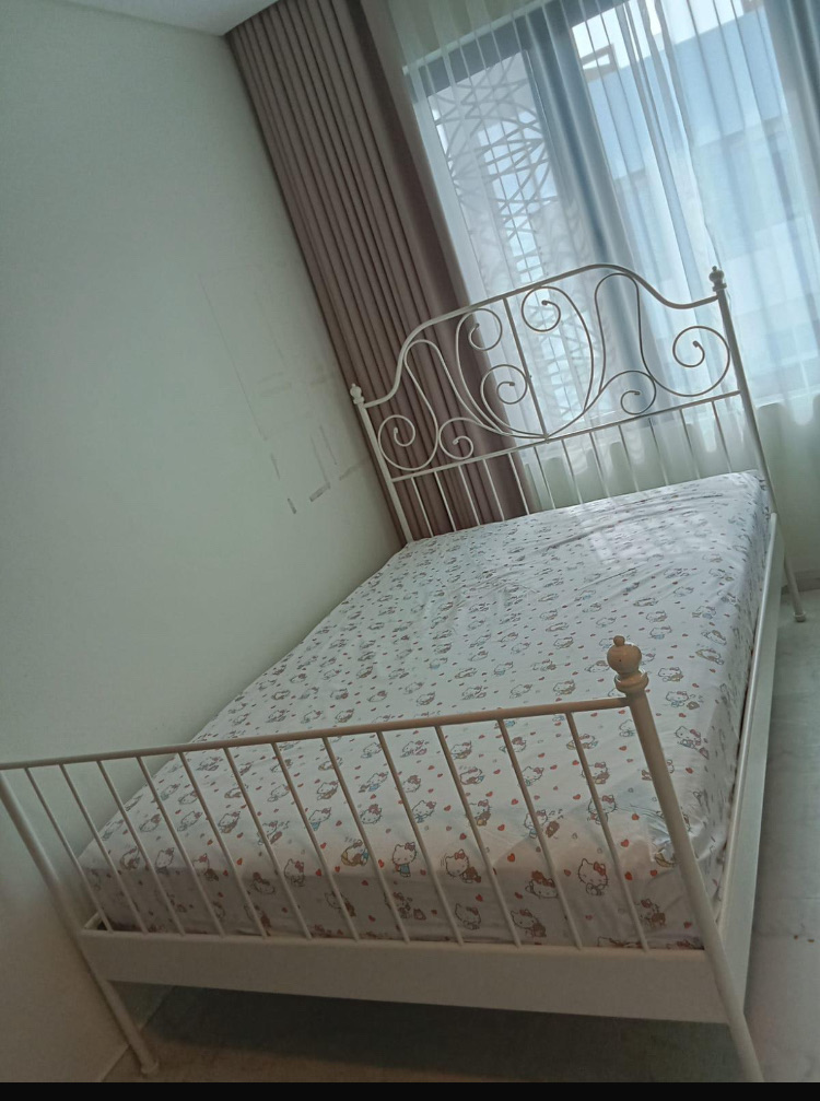 White Metal Bed Frame Single Bed Frame Mattress Bed Frame Bedroom Bed + with mat - Image 4