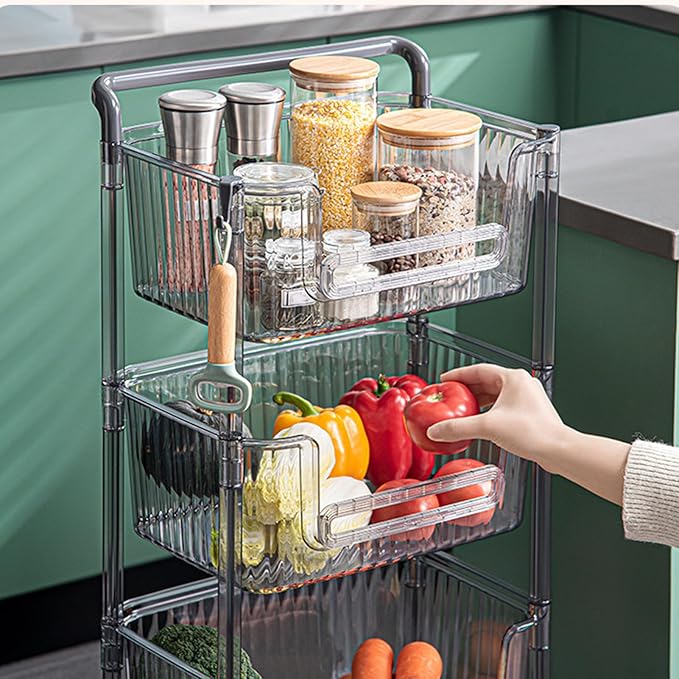 Rolling Cart with Handle, Multi Functional Storage Trolley for - Image 2