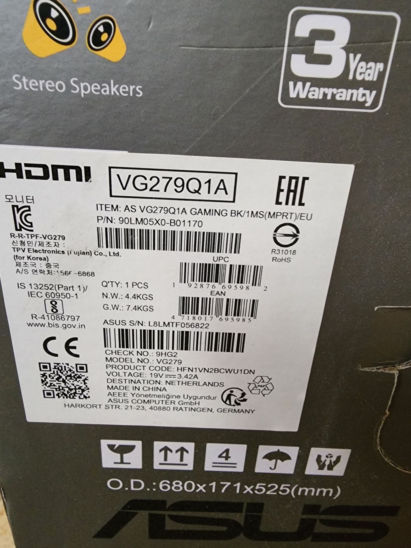 شاشة ASUS VG279Q1A مكسورة / لقطع الغيار فقط - Image 6