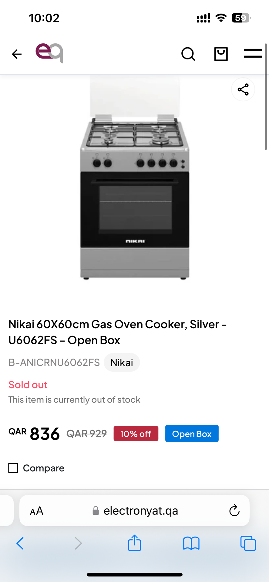Urgent Sale - Nikai 60x60cm Gas Oven Cooker – Silver– Well Maintained - Image 9