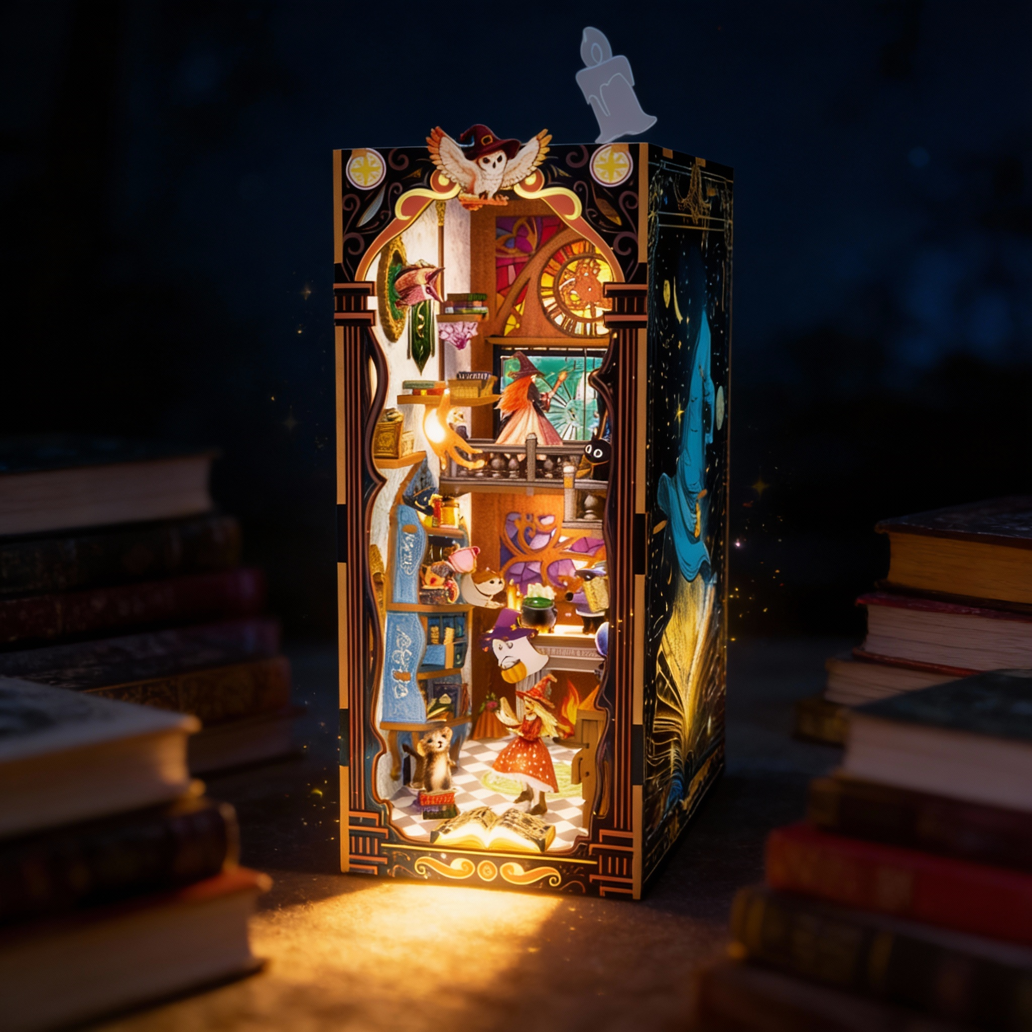 Book Nook DIY Mini Library with LED Light – Coffee & Magical - Image 3