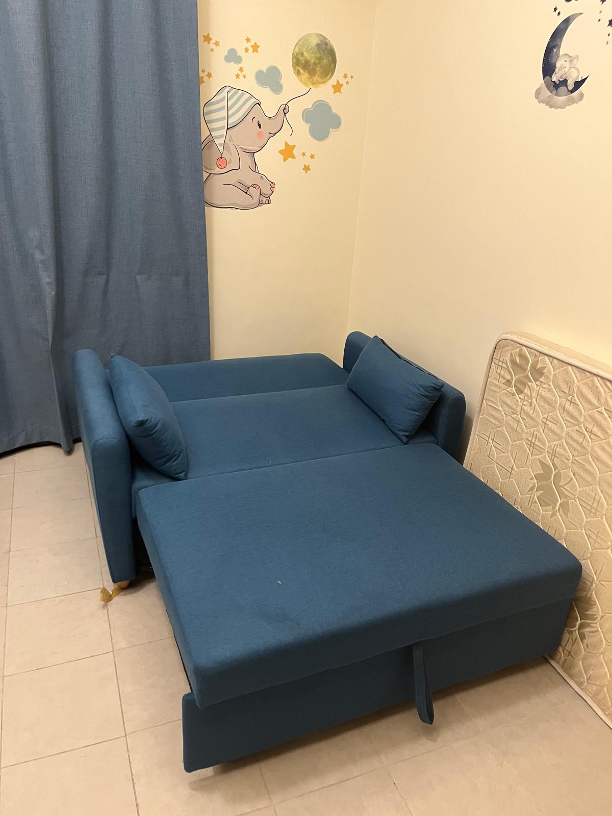 Alpha 2-Seater Fabric Sofa Bed - Blue - Image 3