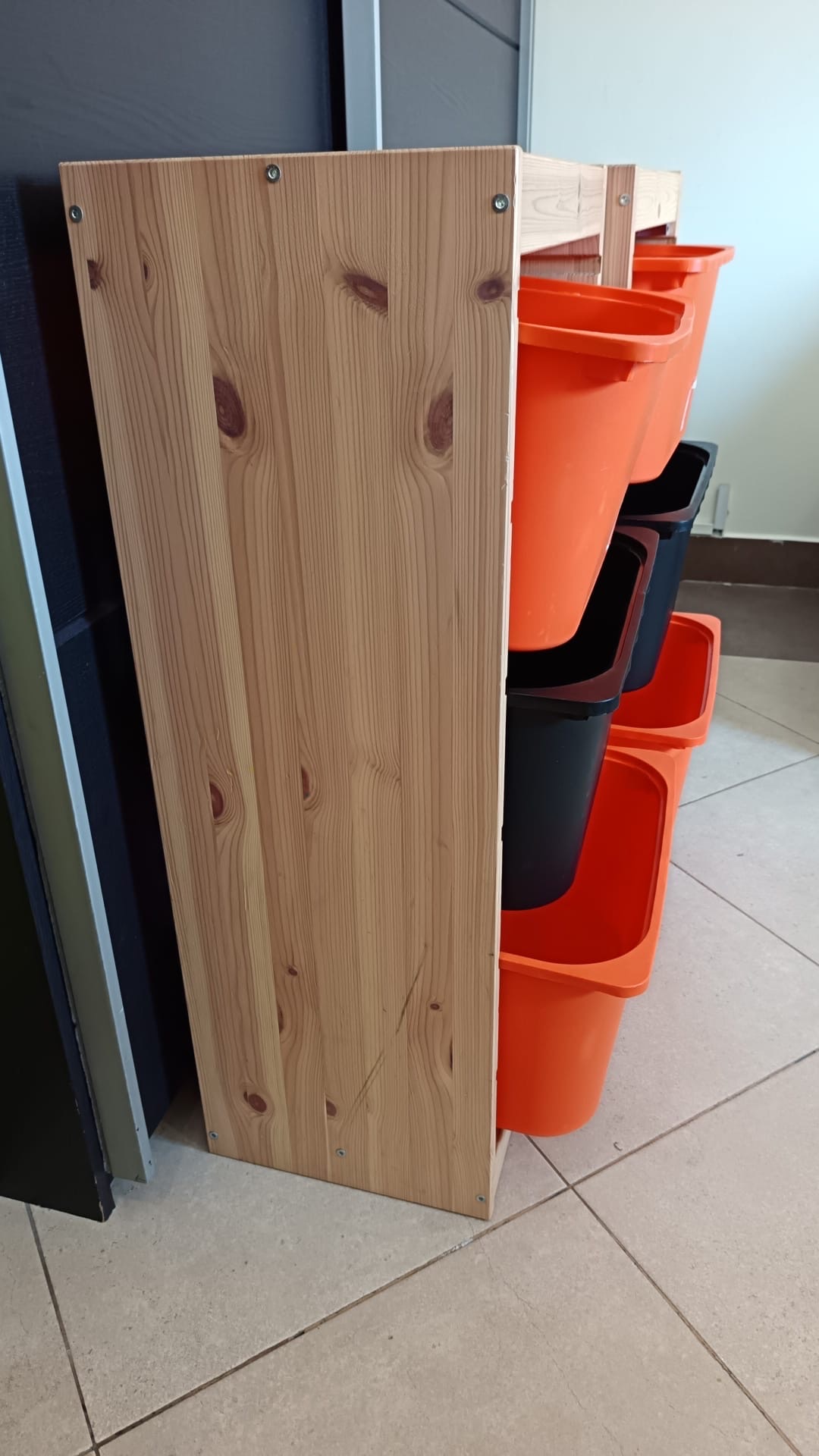 IKEA-style wooden toy storage units with plastic bins  - Image 2