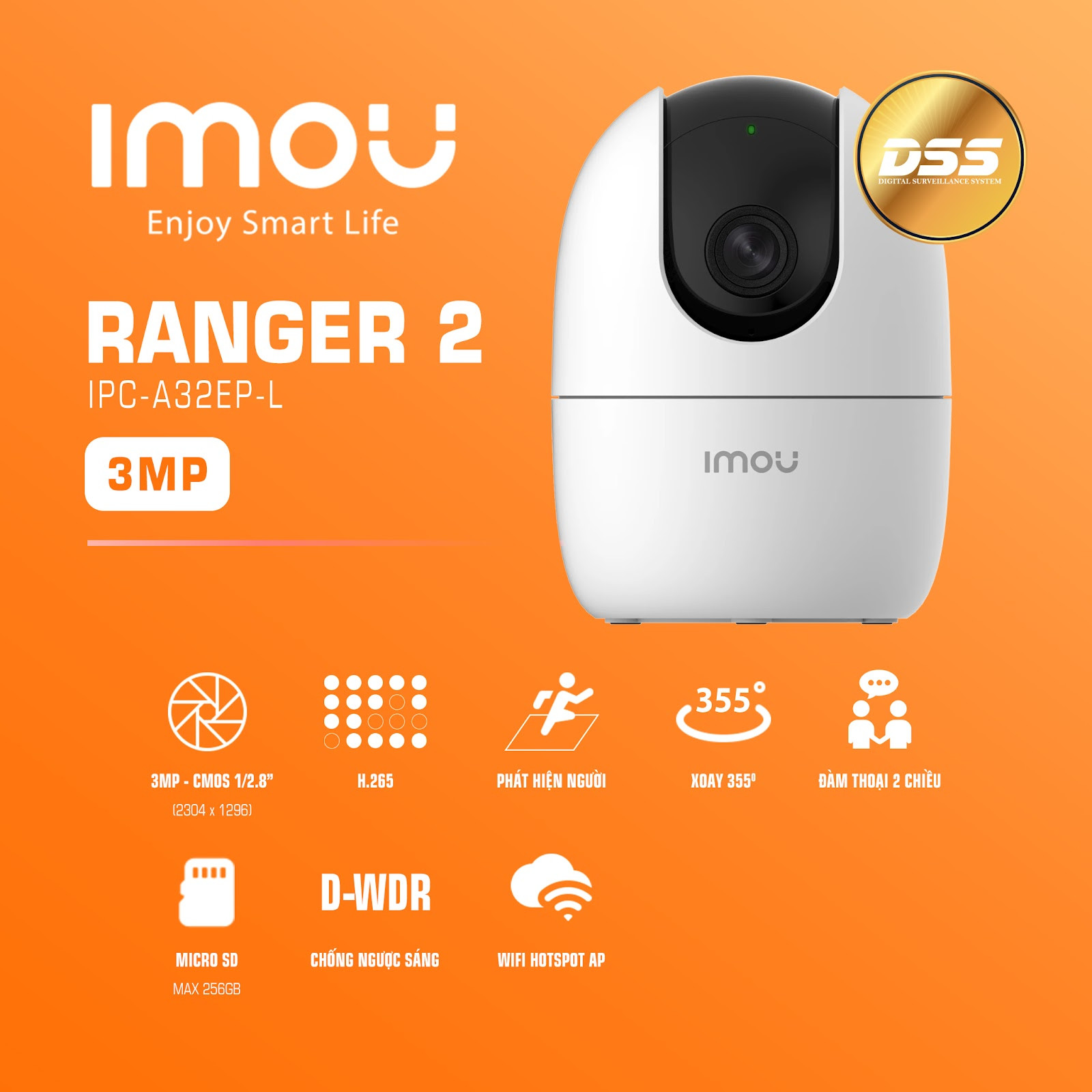 IMOU Ranger 2 2K 3MP Indoor Home Security Wi-Fi Camera - Image 2