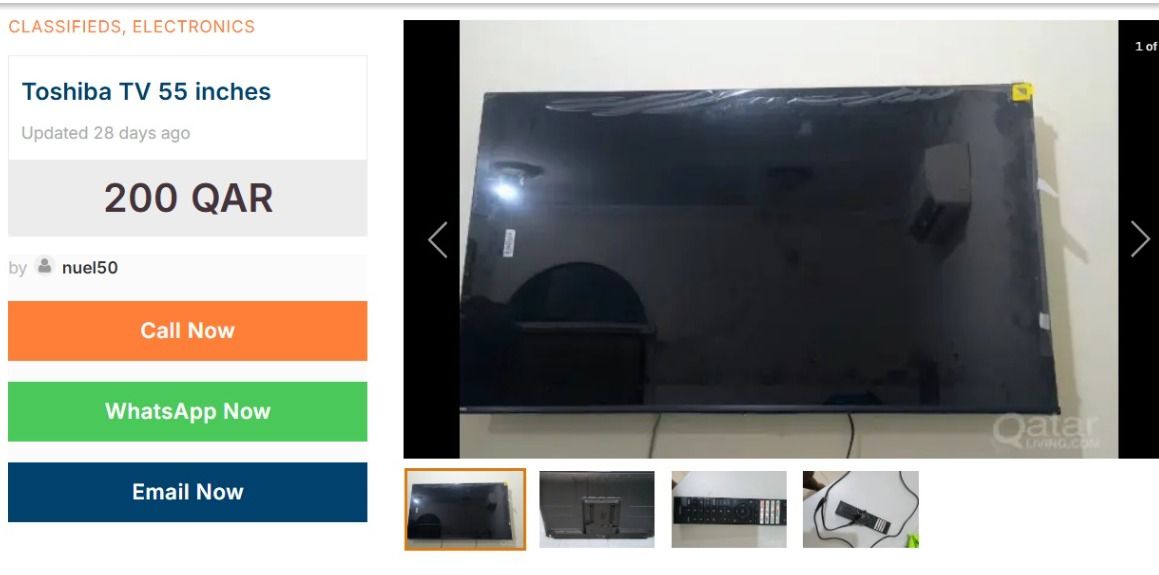 Toshiba TV 55'' broken screen for sale - Image 1