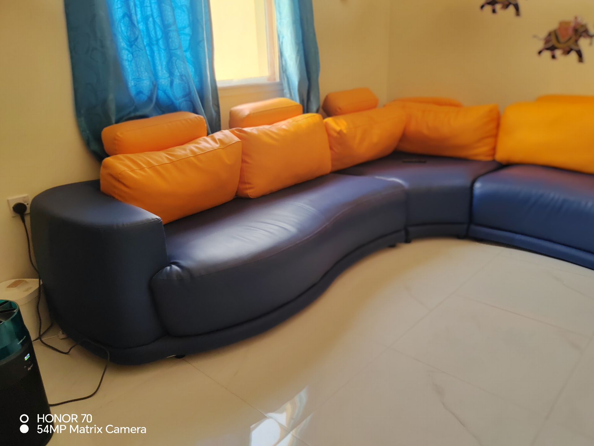 Blue and yellow colour used sofa - Image 1