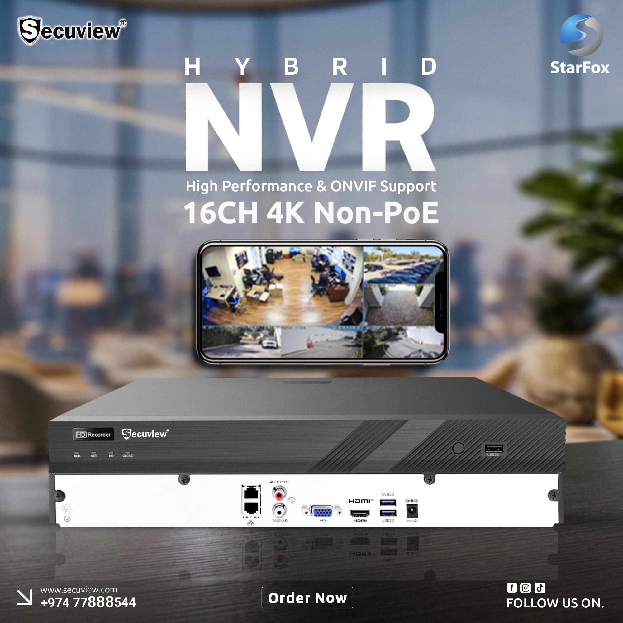 Secuview 16CH 4K Non-PoE Hybrid NVR with ONVIF Support - Image 1