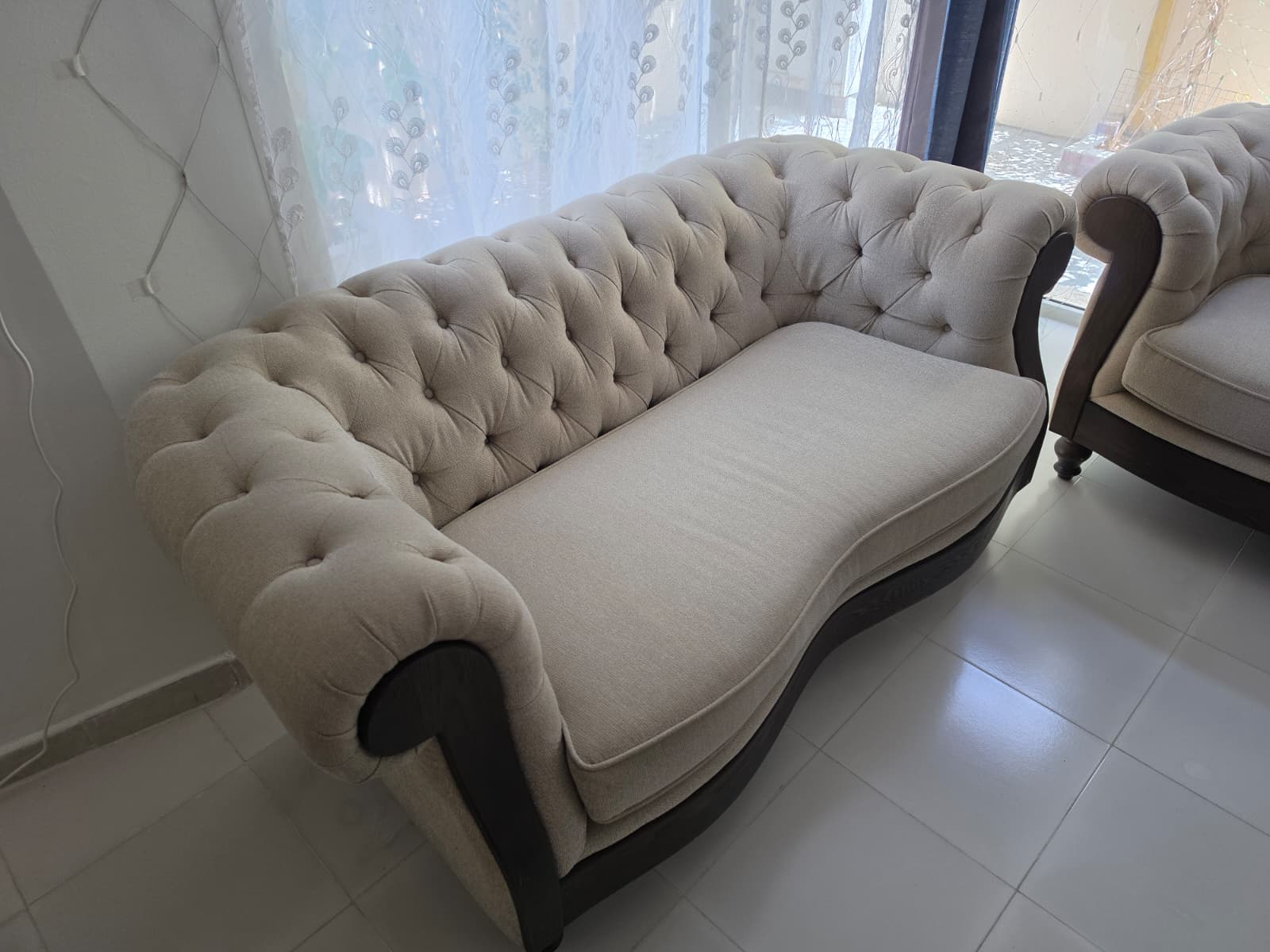 2 Piece Sofa Set (Short + Long) Cream Color Like New Condition - Image 2