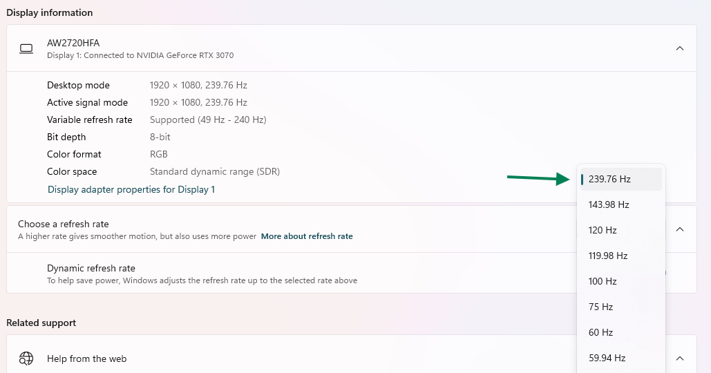 شاشة ألعاب Alienware AW2720HFA 240Hz — كابل DisplayPort 8K مجاني - Image 5