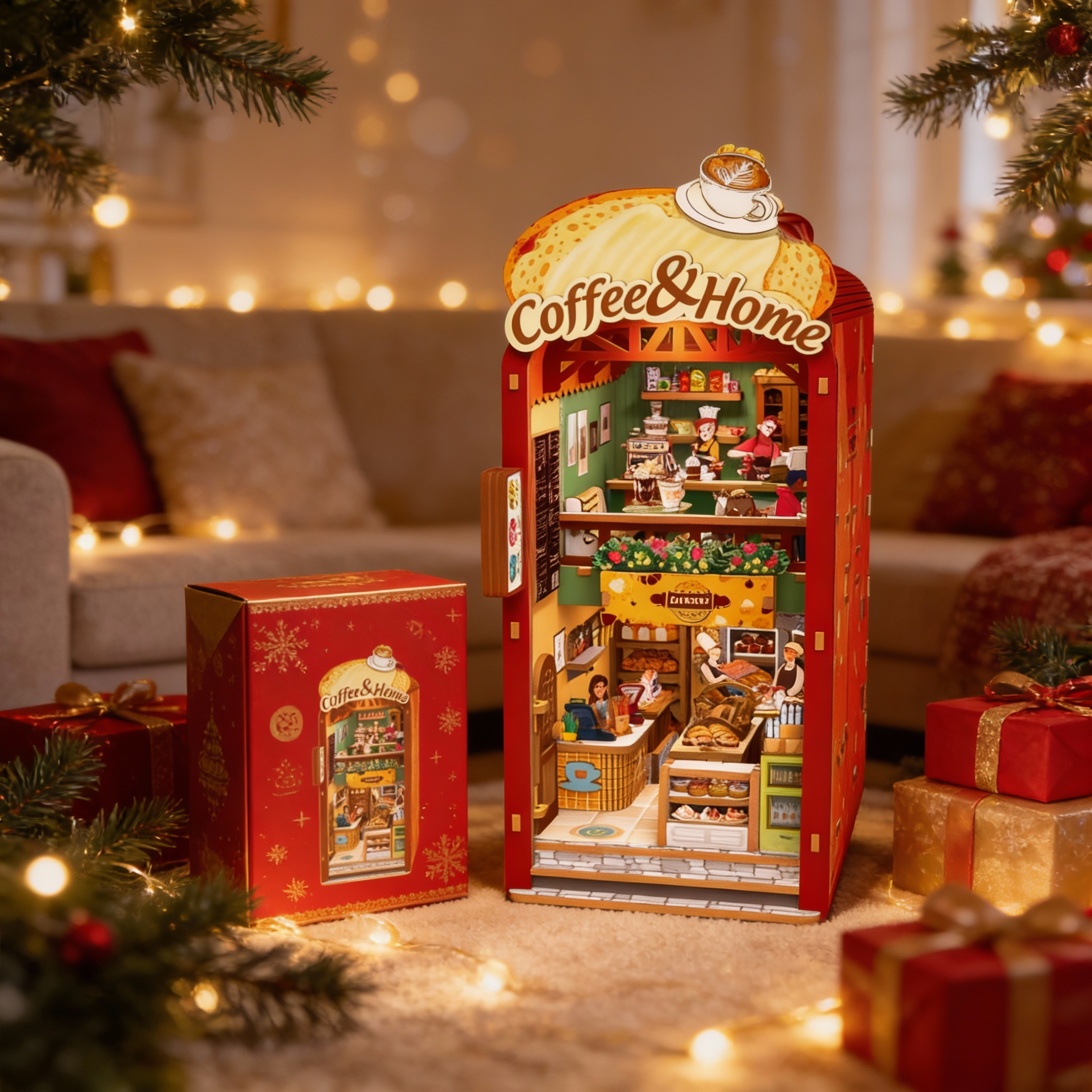 Book Nook DIY Mini Library with LED Light – Coffee & Magical - Image 6