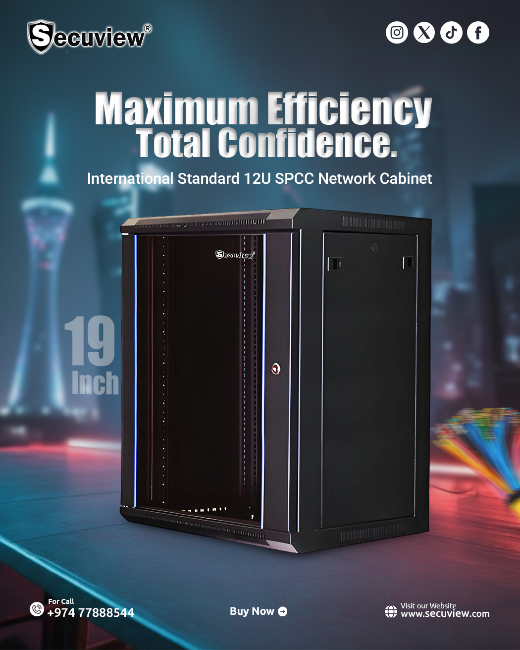 Secuview 19 Inch International Standard 12U SPCC Network Cabinet - Image 1