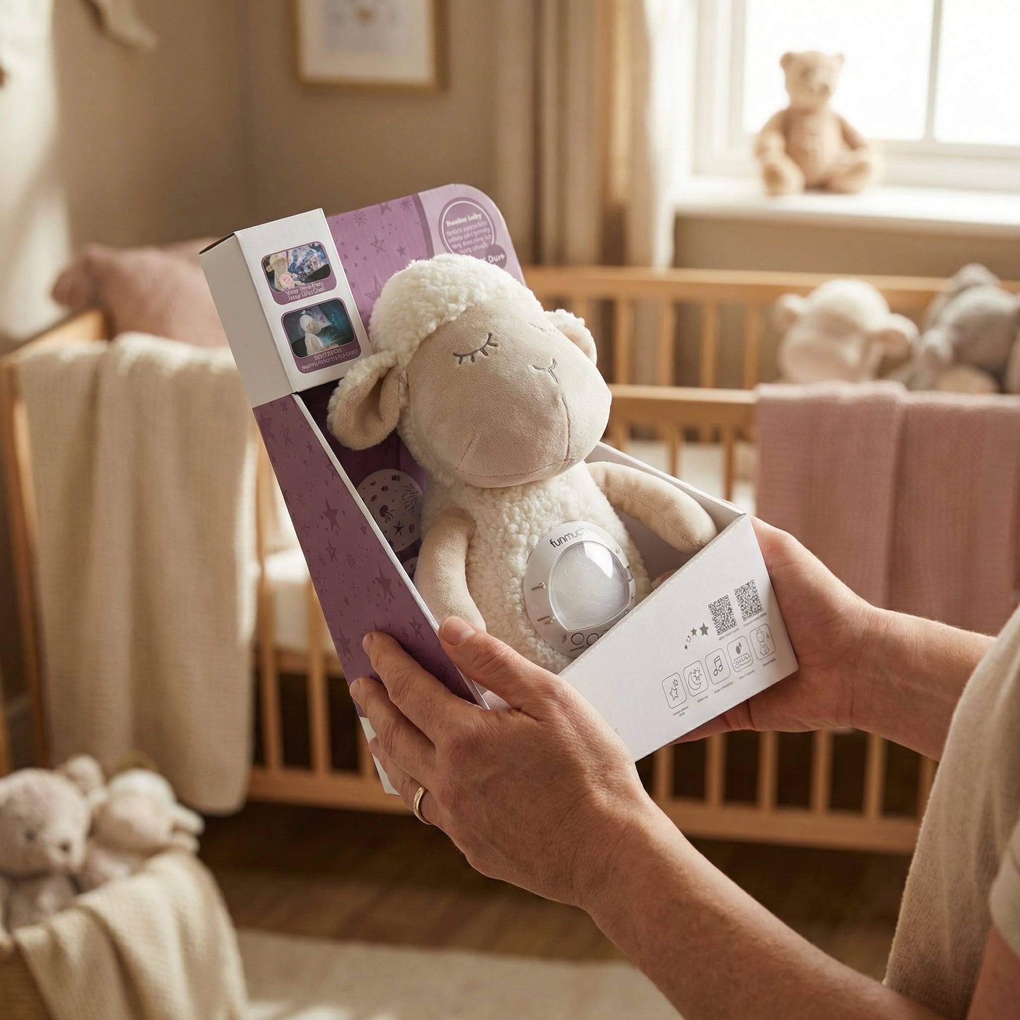 Baby Plush Night Light Projector – Sleeping Lamb - Image 4