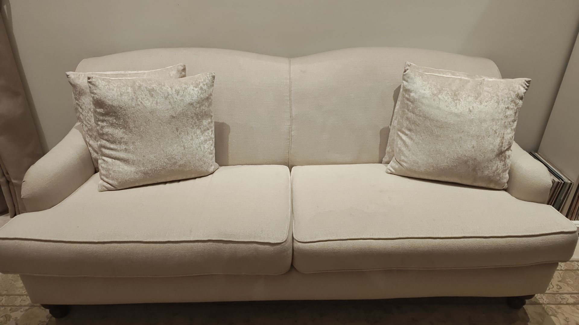 Cream sofa with cushions - Image 1