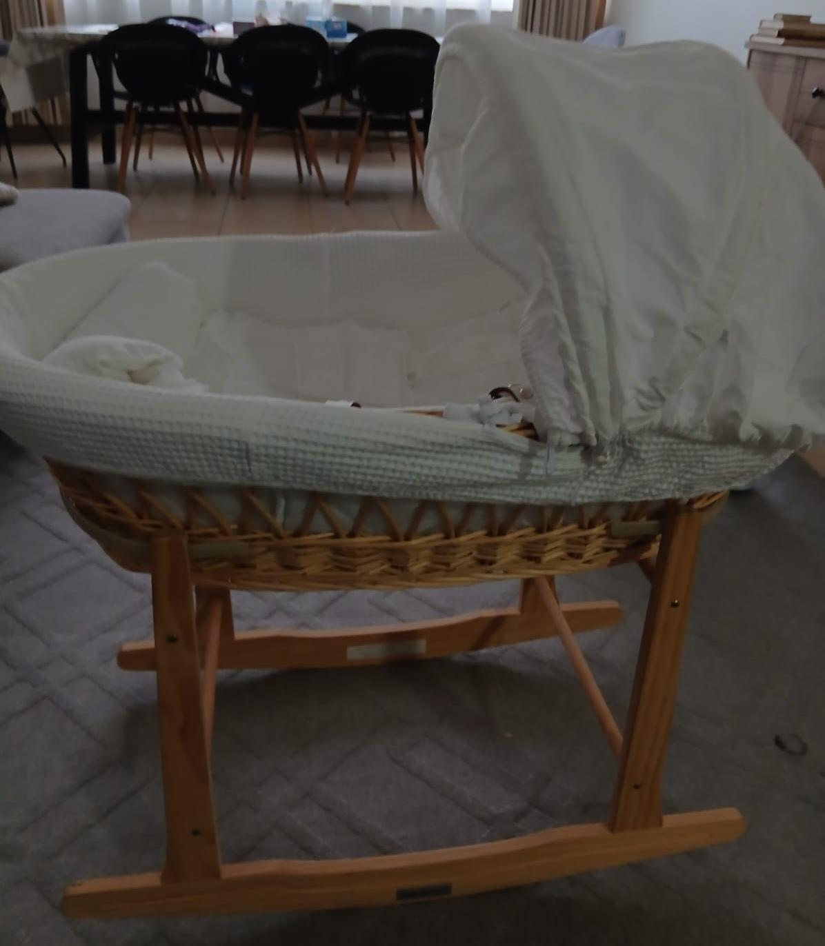 Beautiful French Wicker Moses Basket with Rocking Stand - Image 3