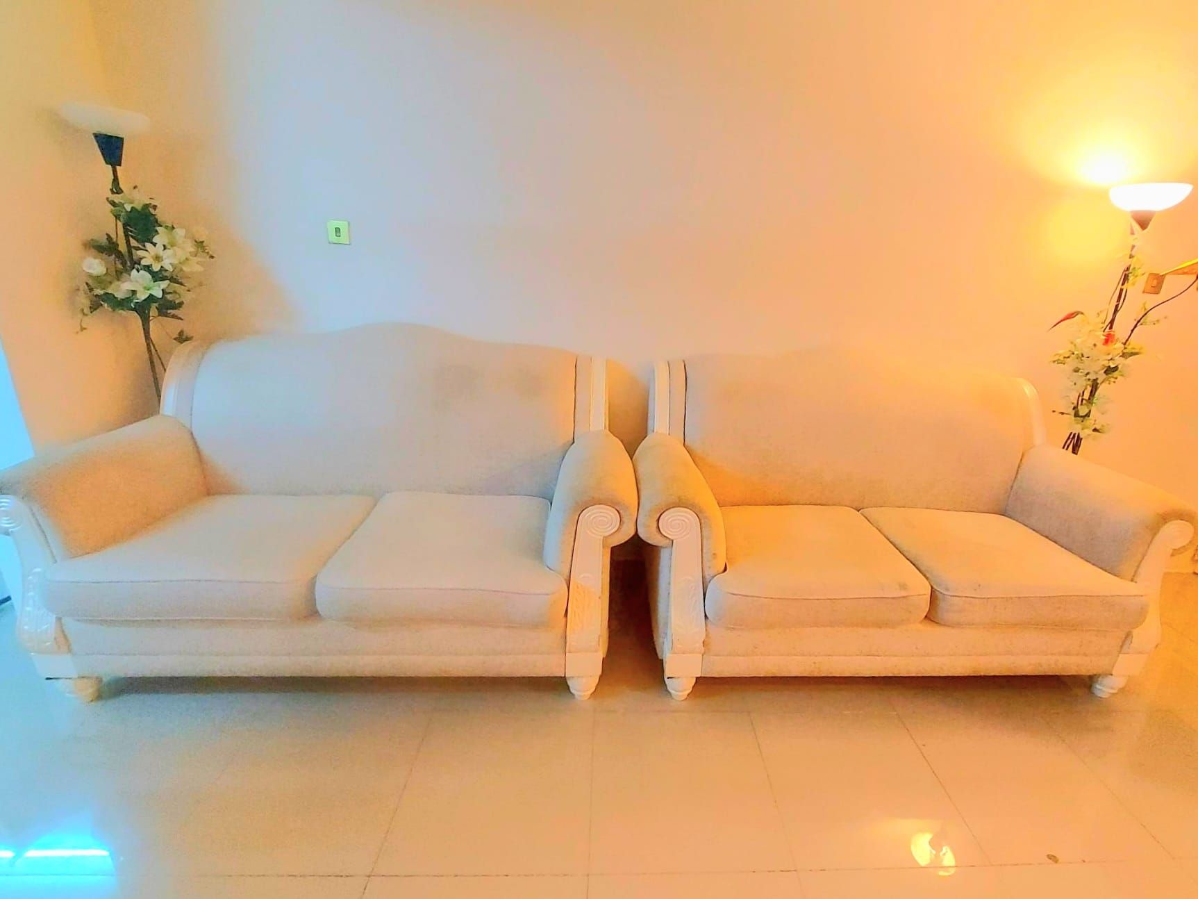 Set of 2 Comfortable Cream White Sofas  - Image 4