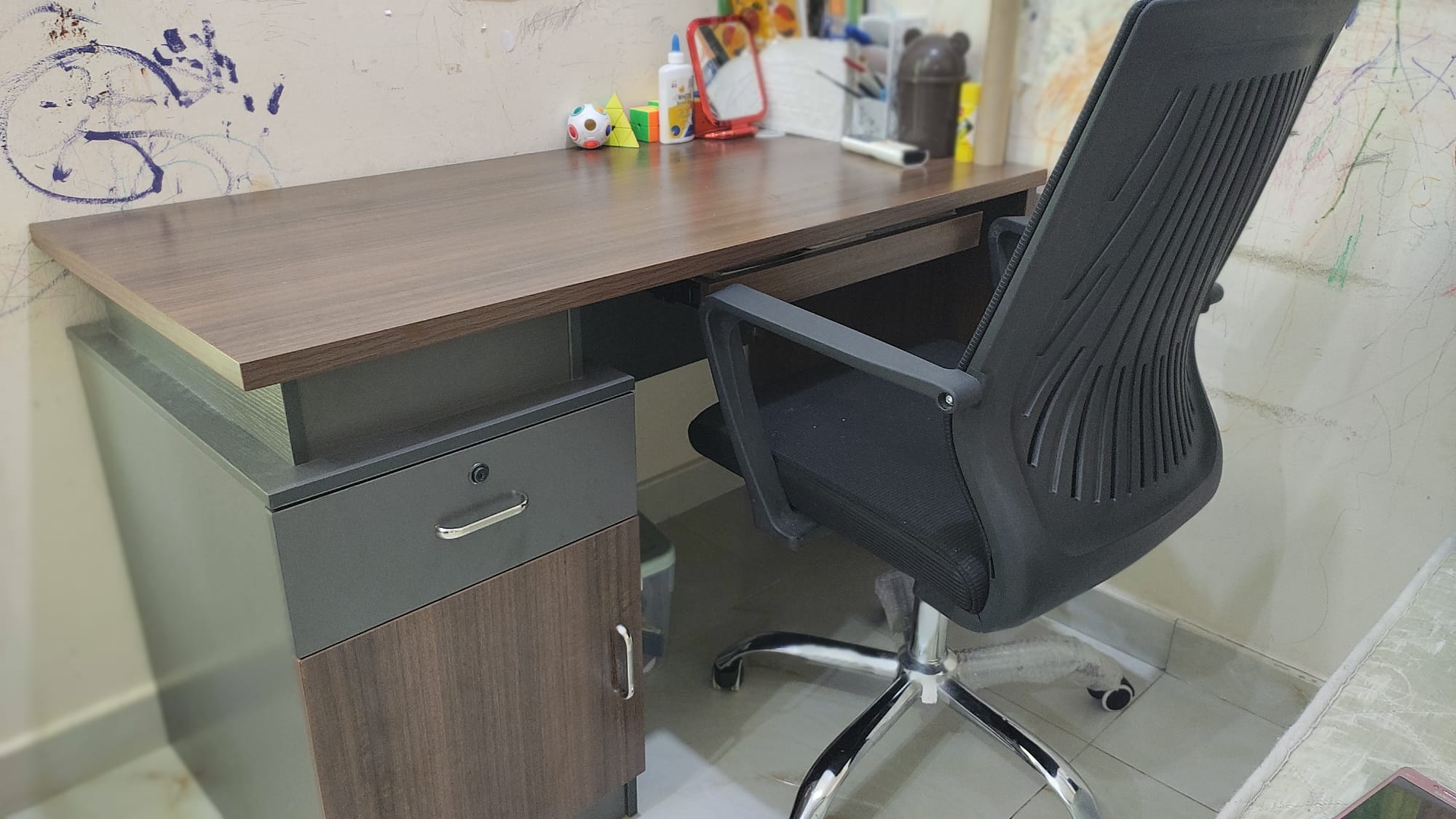 Study-Computer Table With Drawer, Storage Cabinet & Keyboard Tray - Image 4
