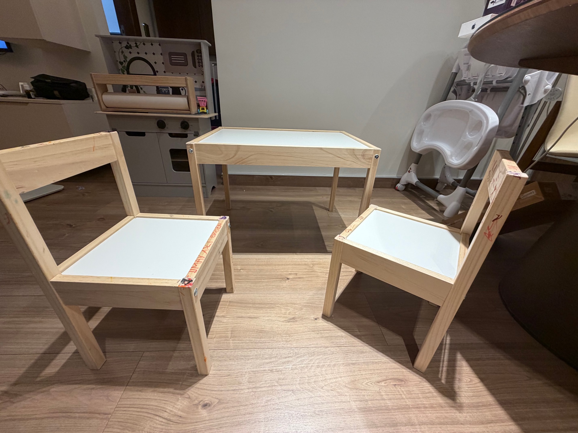 IKEA Latt Children Table and 2 Chairs + IKEA Mala Paper holder - Image 1