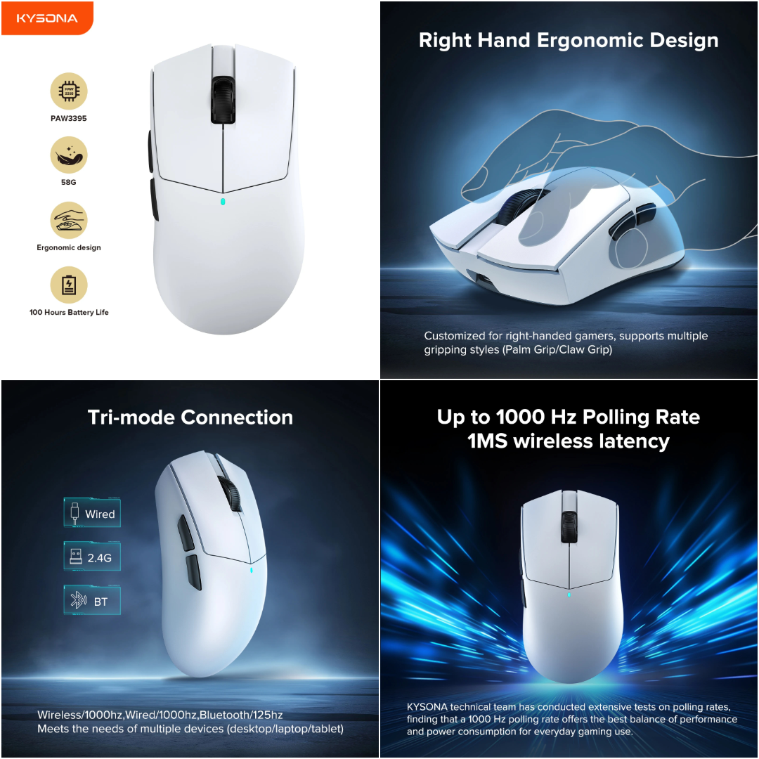 ماوس ألعاب Kysona M511 خفيف جدًا أبيض اقرأ الوصف - Image 6