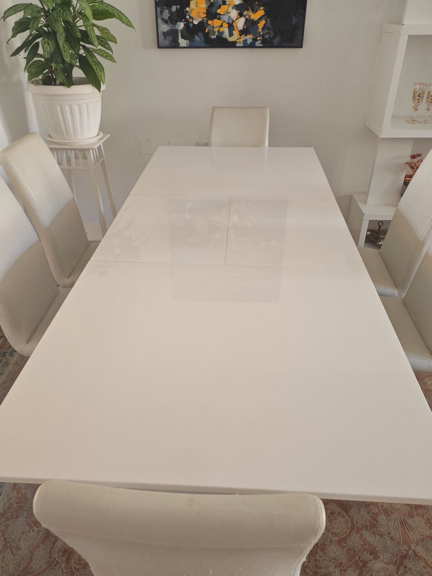 Modern High-Gloss Extendable Dining Set – 6 Z-Shape Cantilever Chairs - Image 2
