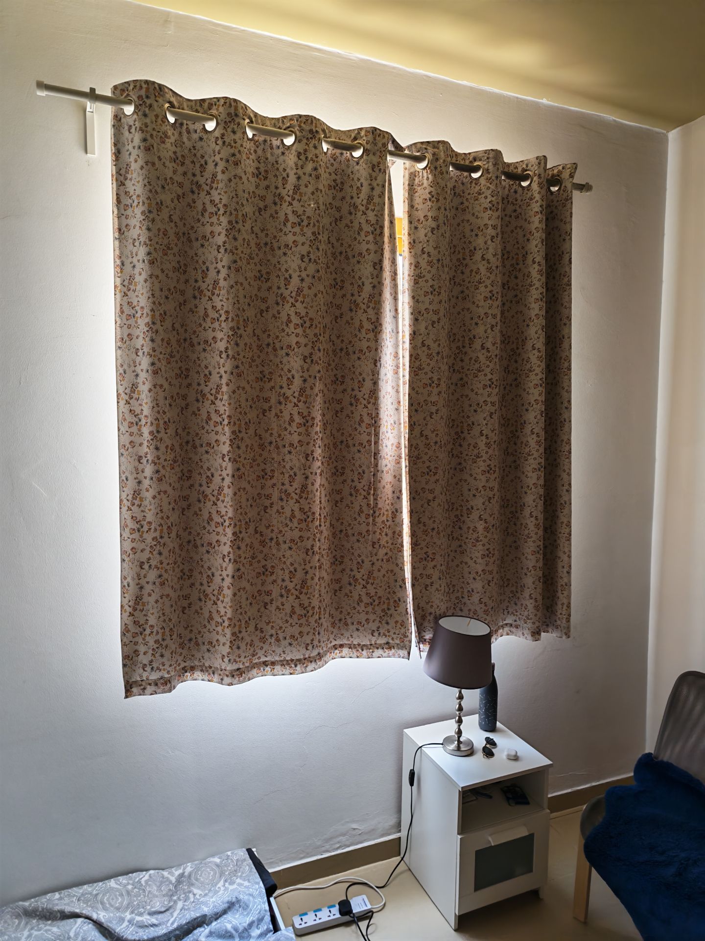 Vintage Floral Print Eyelet Curtains with Silver Curtain Rod - Image 3