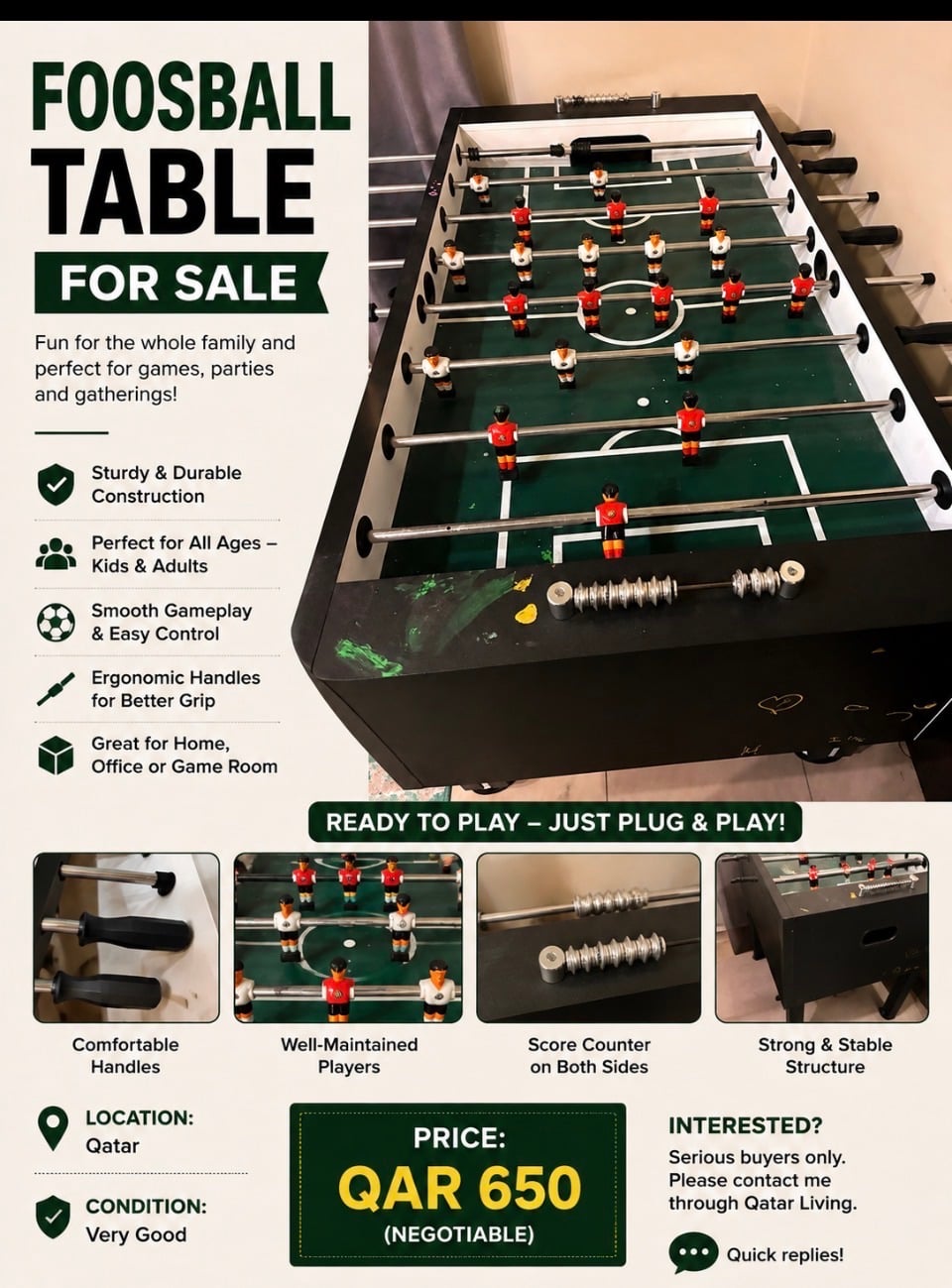 Foosball Table for Sale – Very Good Condition